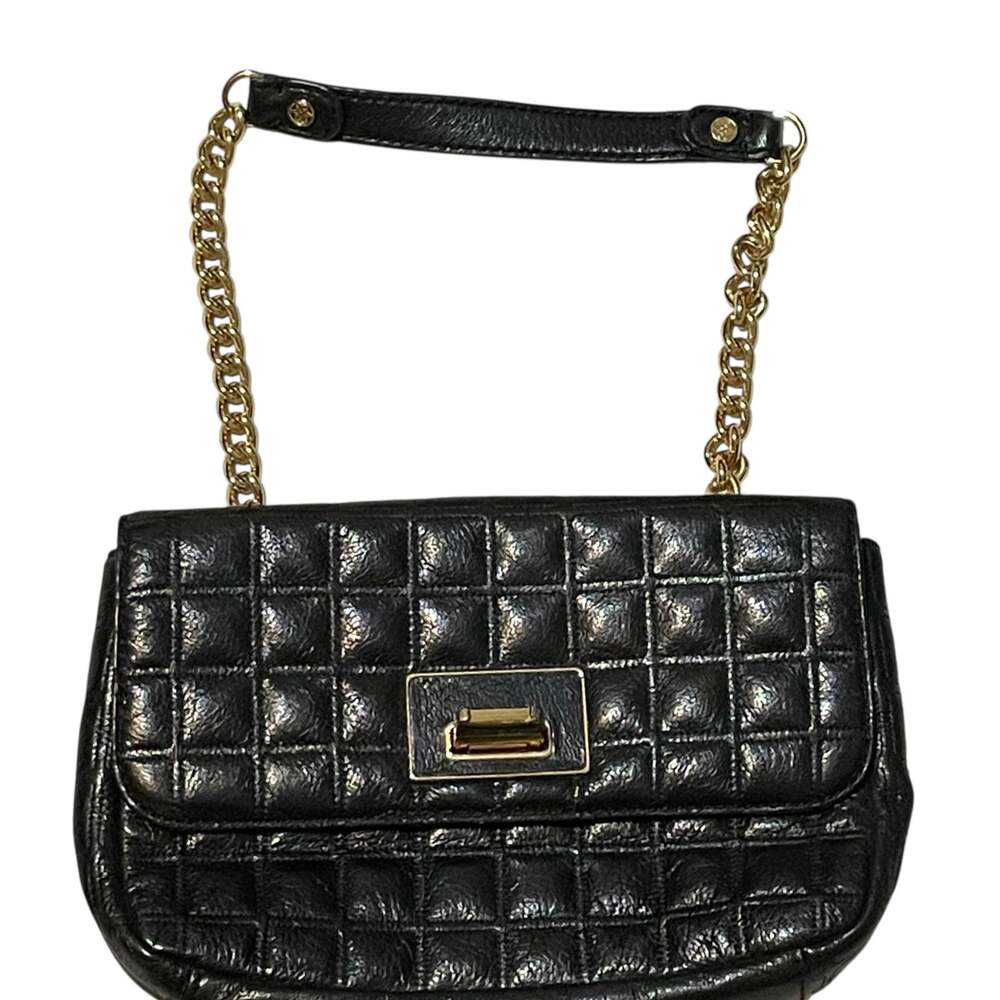 Antonio Melani Black Quilted Textured Leather Handbag Convertible Strap Y2K EUC